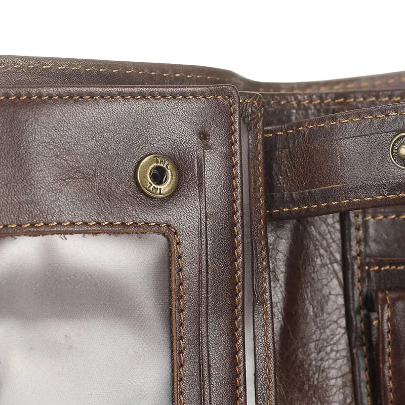 Portefeuille homme rétro en cuir véritable de vachette avec fermoir à loquet et porte-monnaie — photo 4