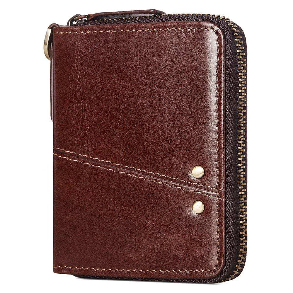 Portefeuille homme en cuir véritable vintage avec zip et rabat compact — photo 3