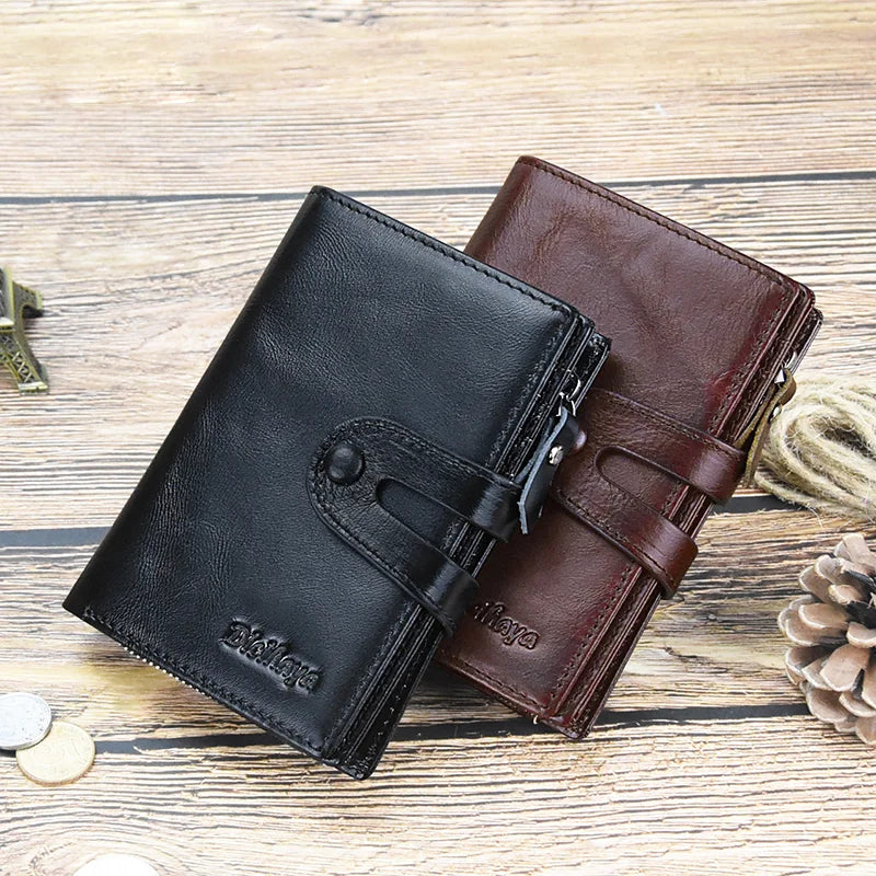 Portefeuille vintage en cuir véritable pour homme avec double fermeture — photo 1