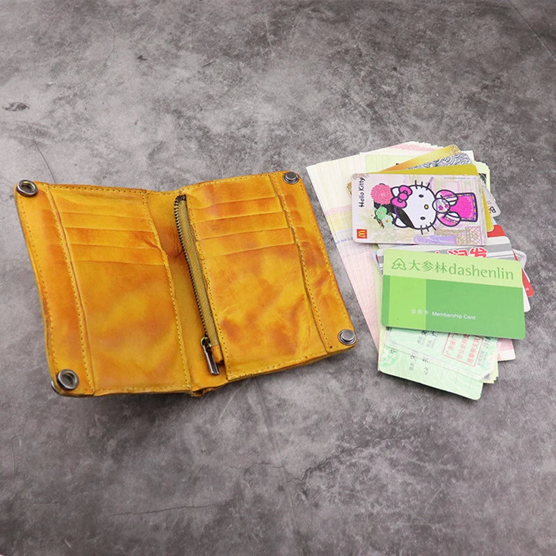 Portefeuille homme cuir véritable vertical vintage compact avec bouton pression — photo 1