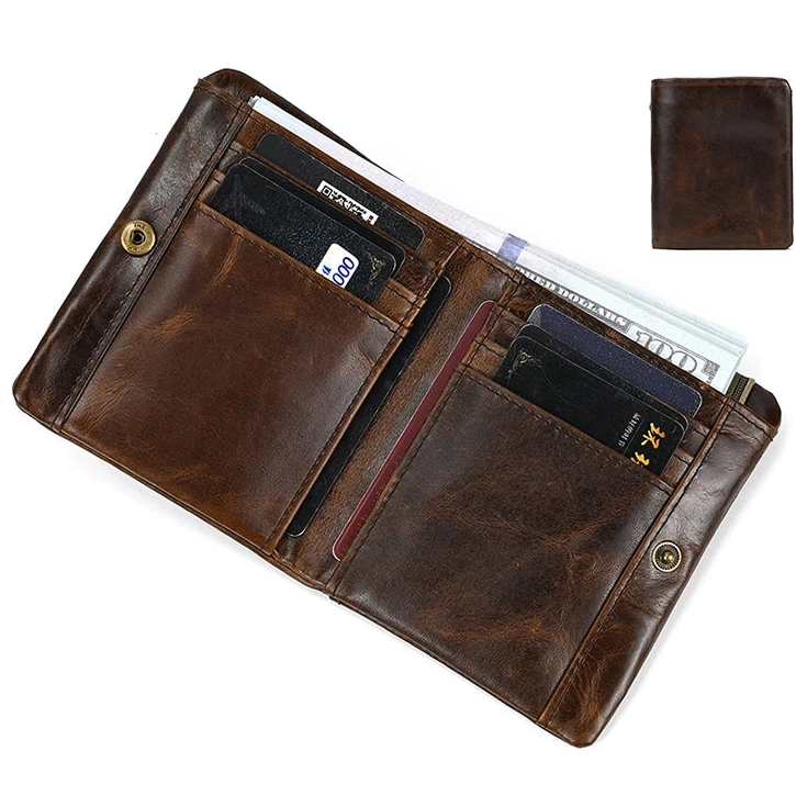 Portefeuille homme en cuir véritable vintage compact avec porte-cartes et zip sécurisé — photo 1
