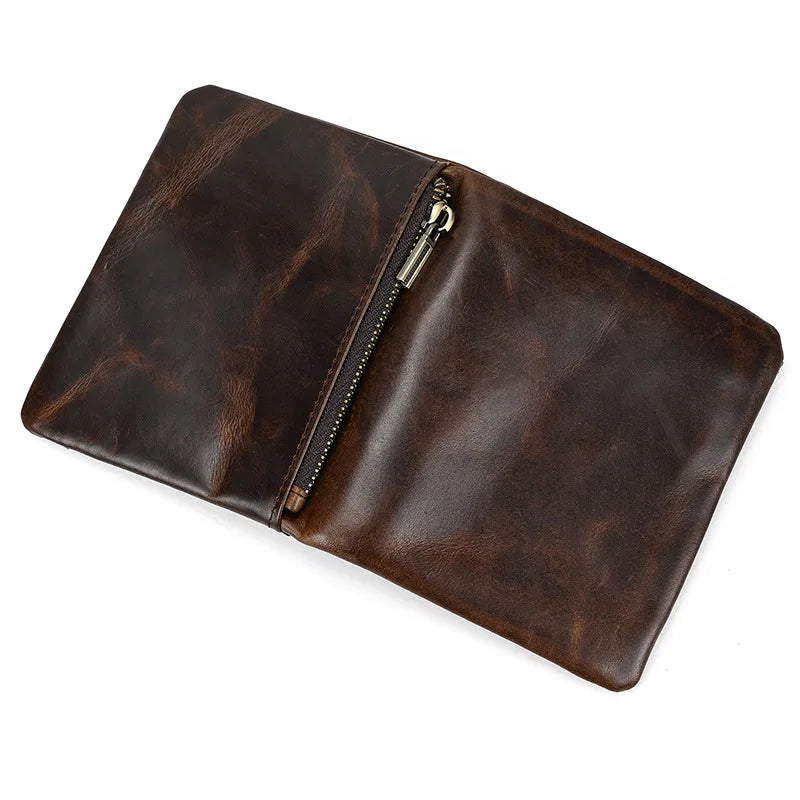 Portefeuille homme en cuir véritable vintage compact avec porte-cartes et zip sécurisé — photo 2
