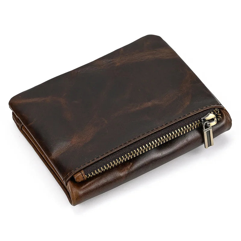 Portefeuille homme en cuir véritable vintage compact avec porte-cartes et zip sécurisé — photo 4
