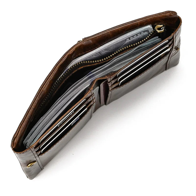 Portefeuille homme en cuir véritable vintage compact avec porte-cartes et zip sécurisé — photo 6