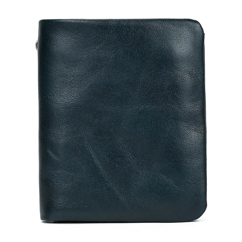 Portefeuille homme en cuir véritable vintage compact avec porte-cartes et zip sécurisé — photo 9