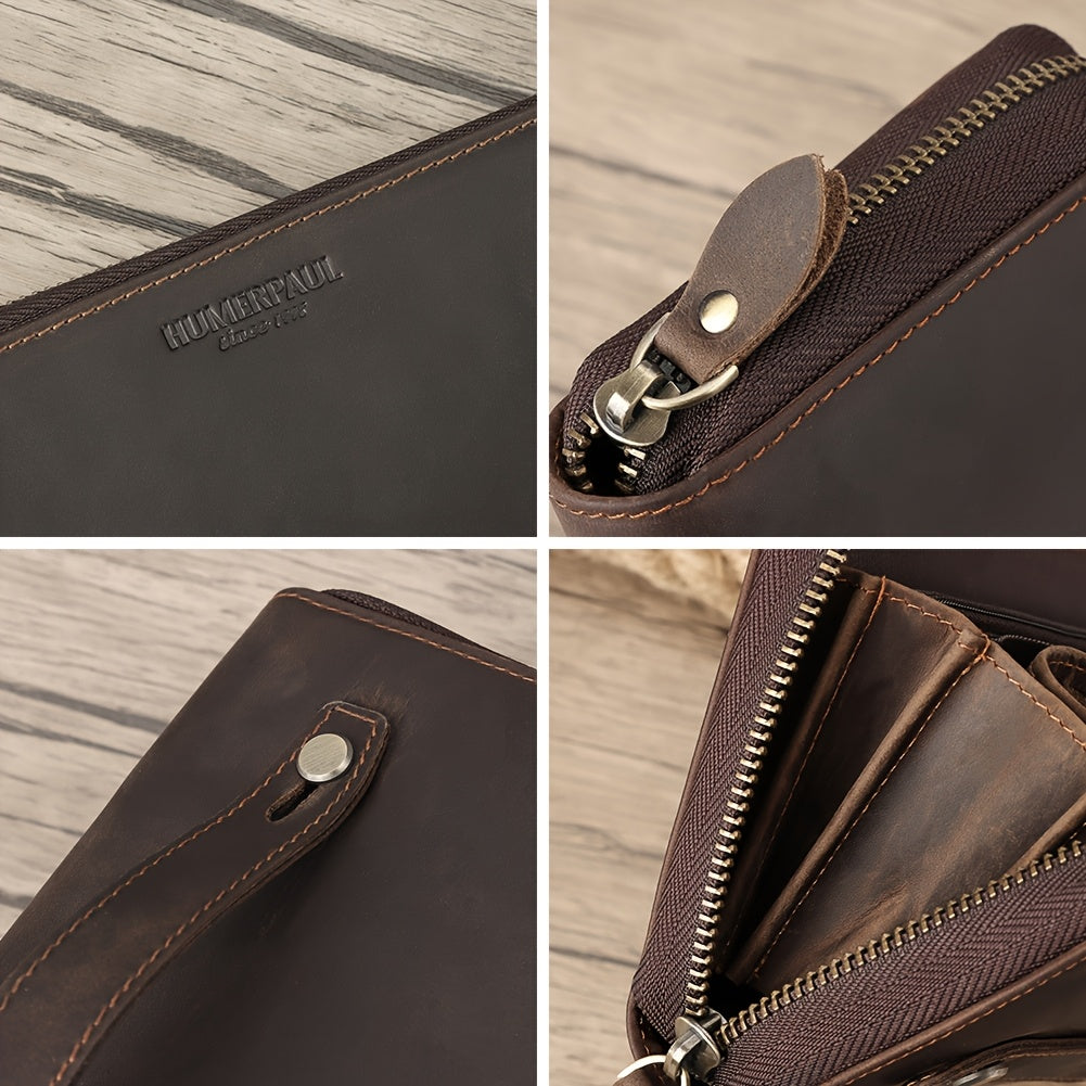Portefeuille homme cuir vachette zippé tout autour 13 fentes