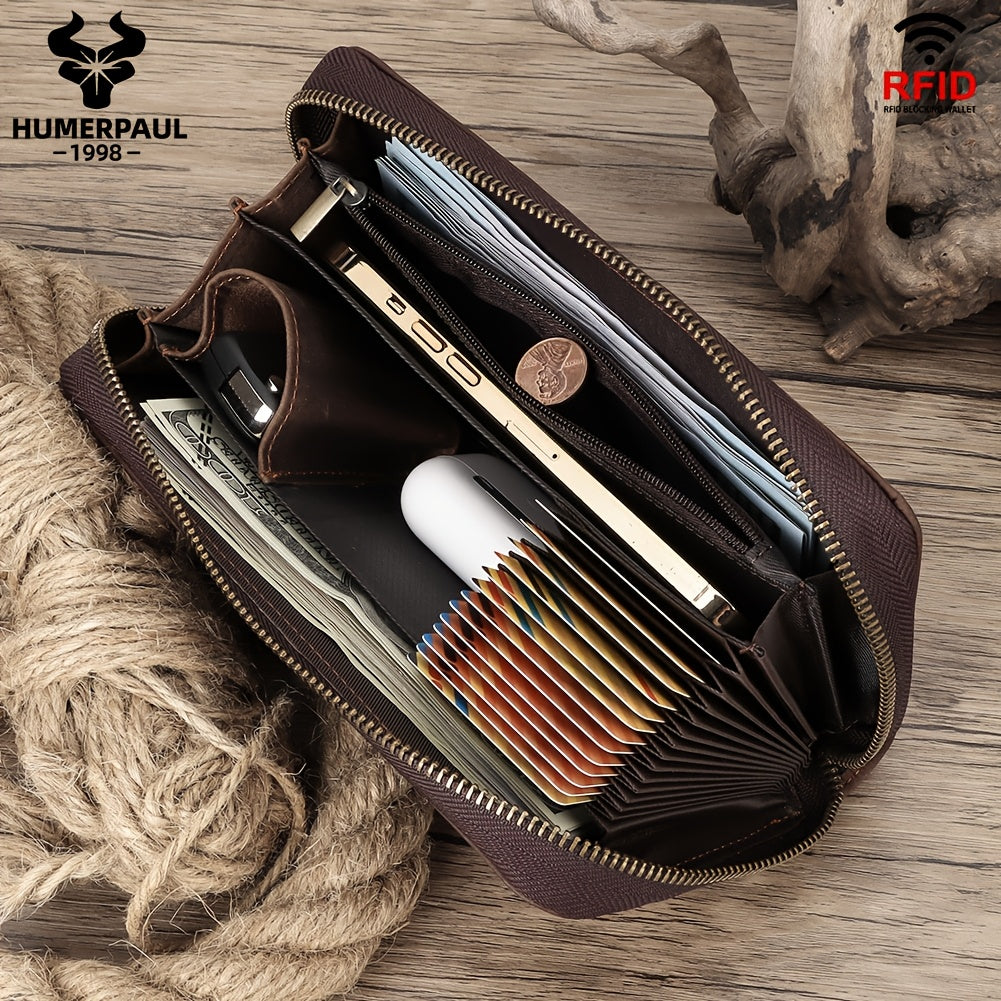 Portefeuille homme cuir vachette zippé tout autour 13 fentes