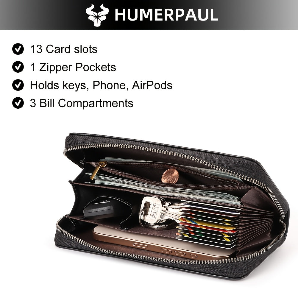 Portefeuille homme cuir vachette zippé tout autour 13 fentes