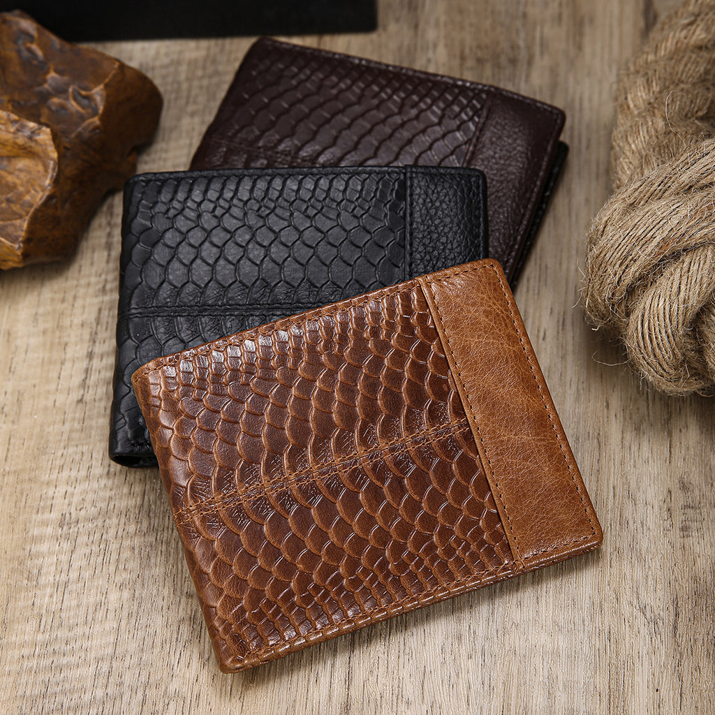 Portefeuille homme gaufré écailles en cuir PU, trois teintes