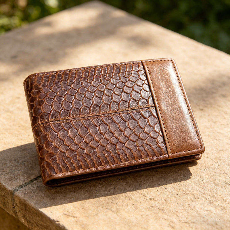 Portefeuille homme gaufré écailles en cuir PU, trois teintes