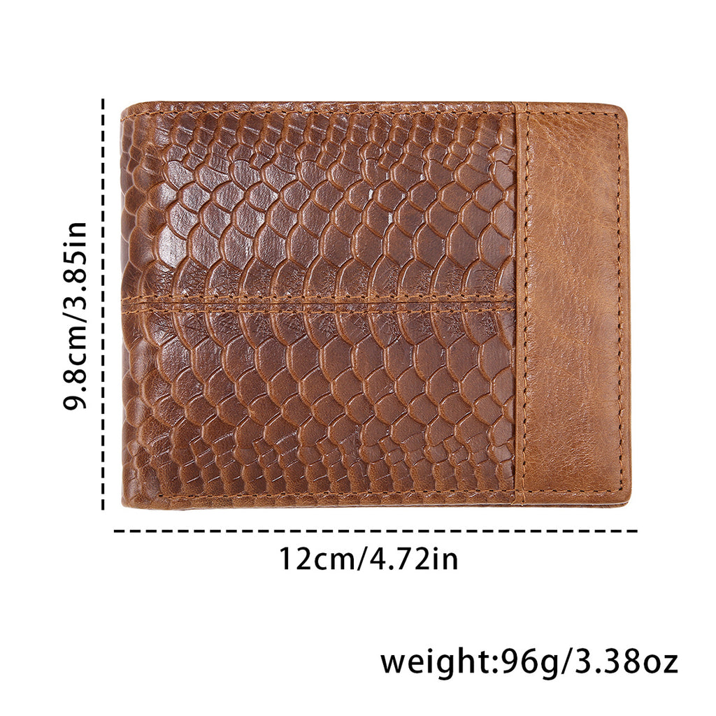 Portefeuille homme gaufré écailles en cuir PU, trois teintes