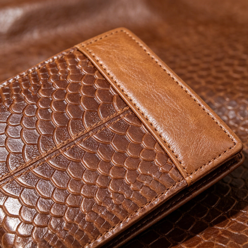 Portefeuille homme gaufré écailles en cuir PU, trois teintes