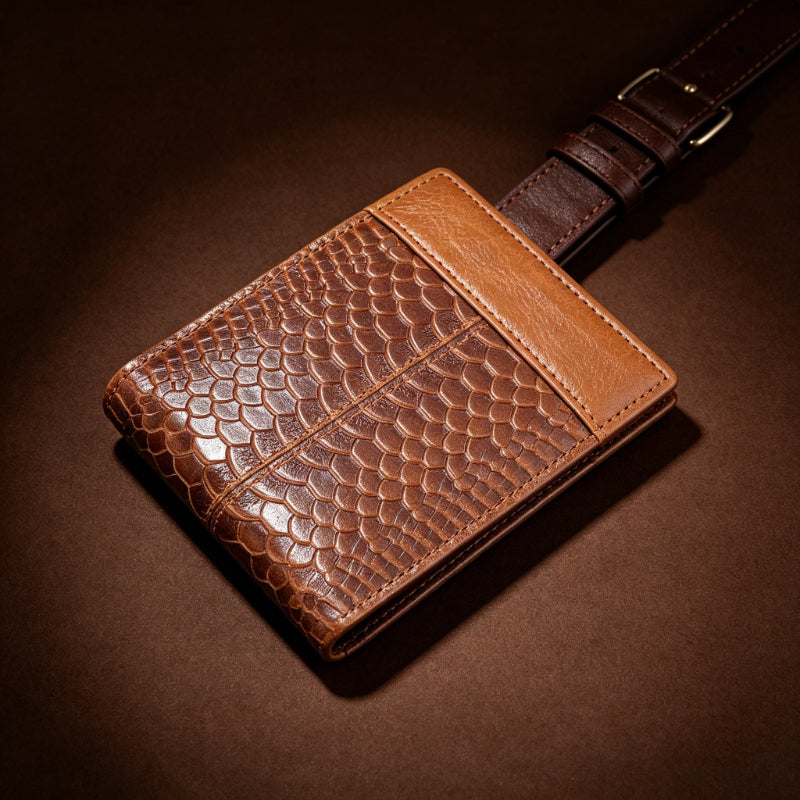 Portefeuille homme gaufré écailles en cuir PU, trois teintes