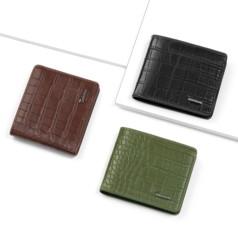 Portefeuille homme gaufré crocodile, deux volets en cuir PU