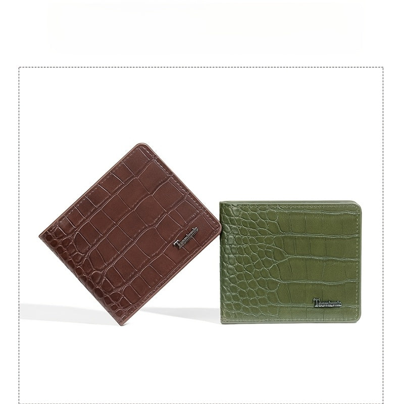 Portefeuille homme gaufré crocodile, deux volets en cuir PU