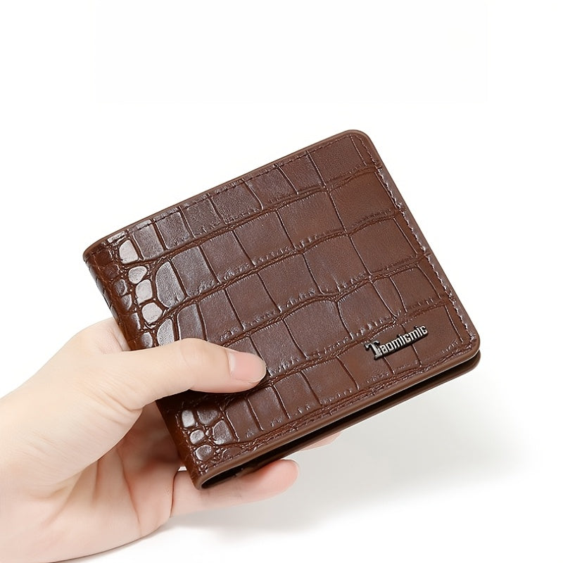 Portefeuille homme gaufré crocodile, deux volets en cuir PU