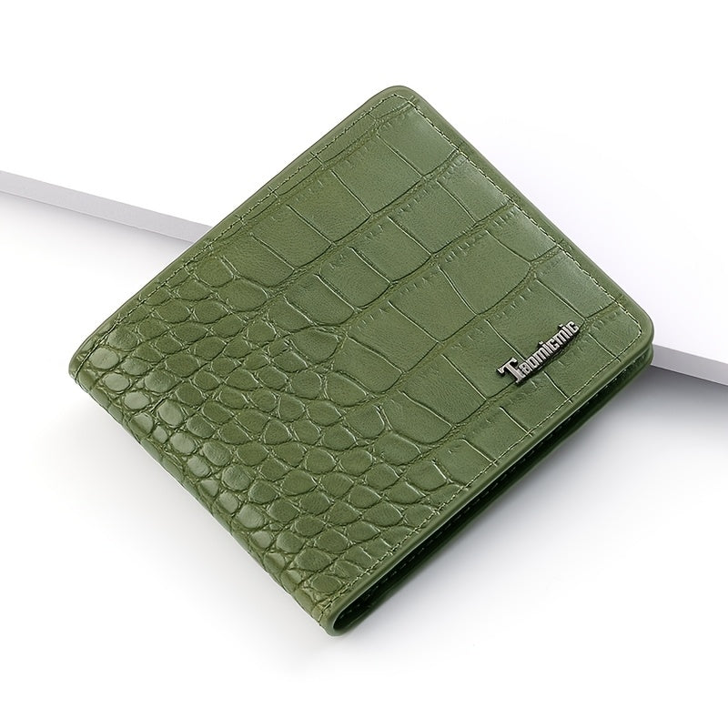 Portefeuille homme gaufré crocodile, deux volets en cuir PU