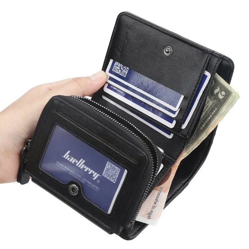 Portefeuille homme trifold grande capacité en cuir PU avec zip et porte-cartes intégré — photo 1