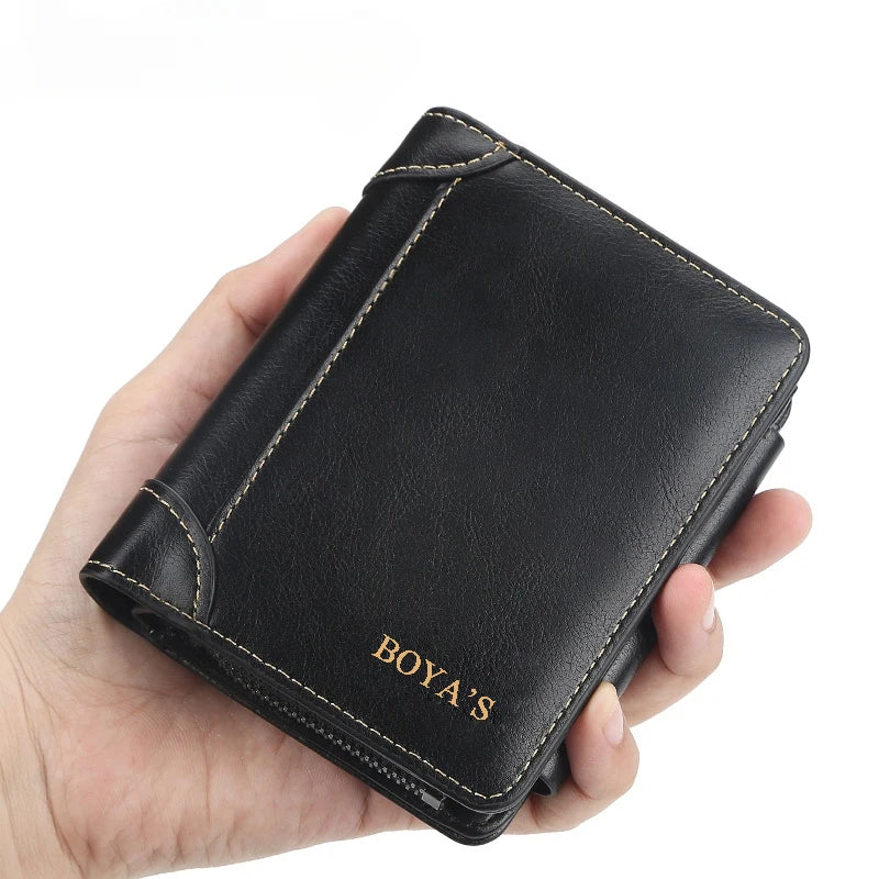 Portefeuille homme trifold grande capacité en cuir PU avec zip et porte-cartes intégré — photo 2