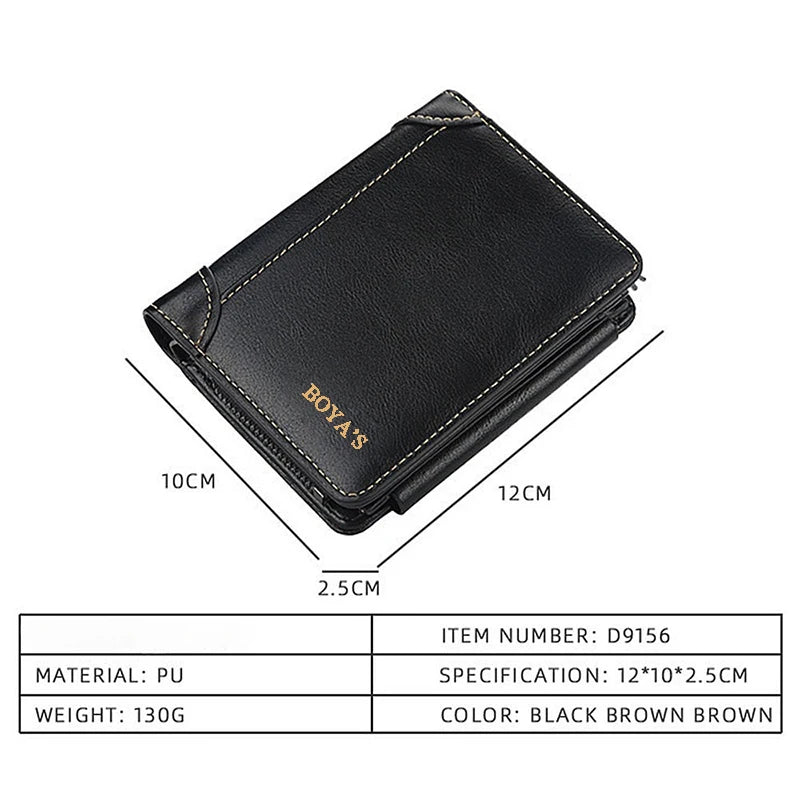 Portefeuille homme trifold grande capacité en cuir PU avec zip et porte-cartes intégré — photo 3