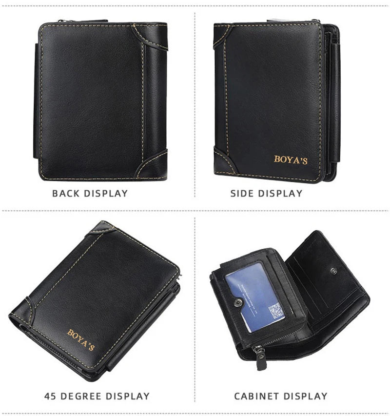 Portefeuille homme trifold grande capacité en cuir PU avec zip et porte-cartes intégré — photo 4