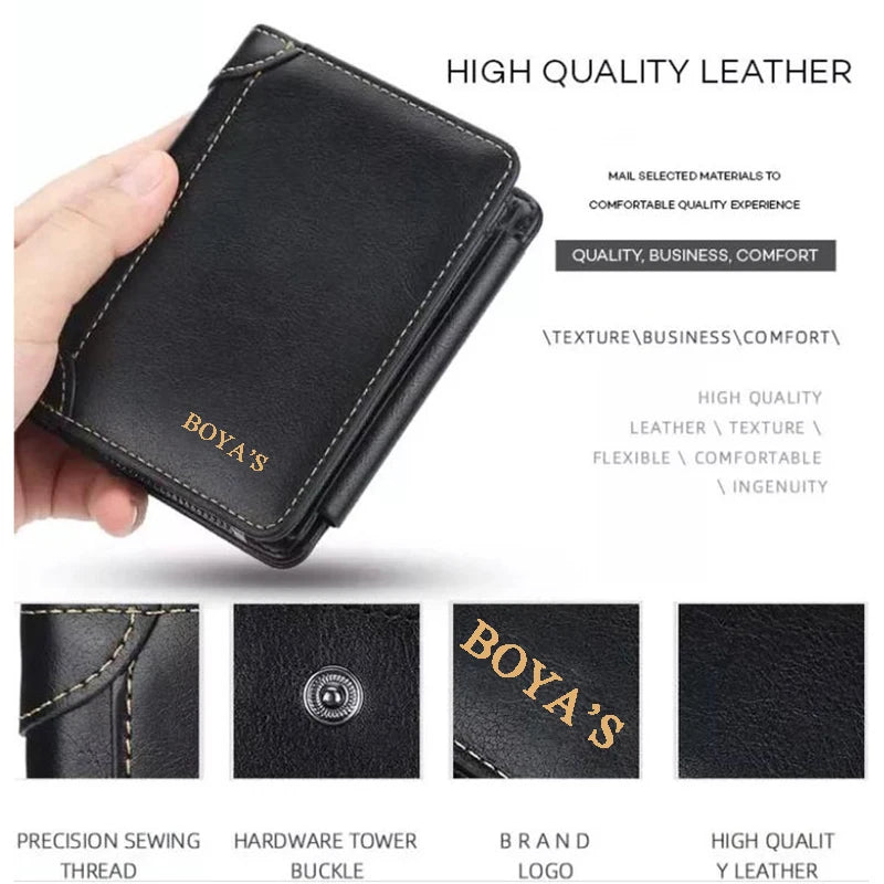 Portefeuille homme trifold grande capacité en cuir PU avec zip et porte-cartes intégré — photo 5