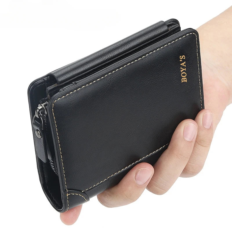 Portefeuille homme trifold grande capacité en cuir PU avec zip et porte-cartes intégré — photo 6 Image