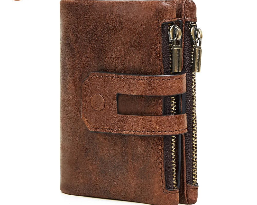 Portefeuille homme joyir en cuir véritable vintage avec double zip et protection RFID — photo 1