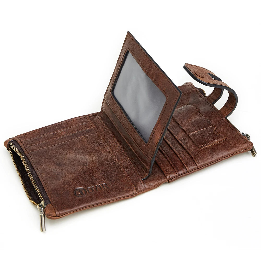Portefeuille homme joyir en cuir véritable vintage avec double zip et protection RFID — photo 2