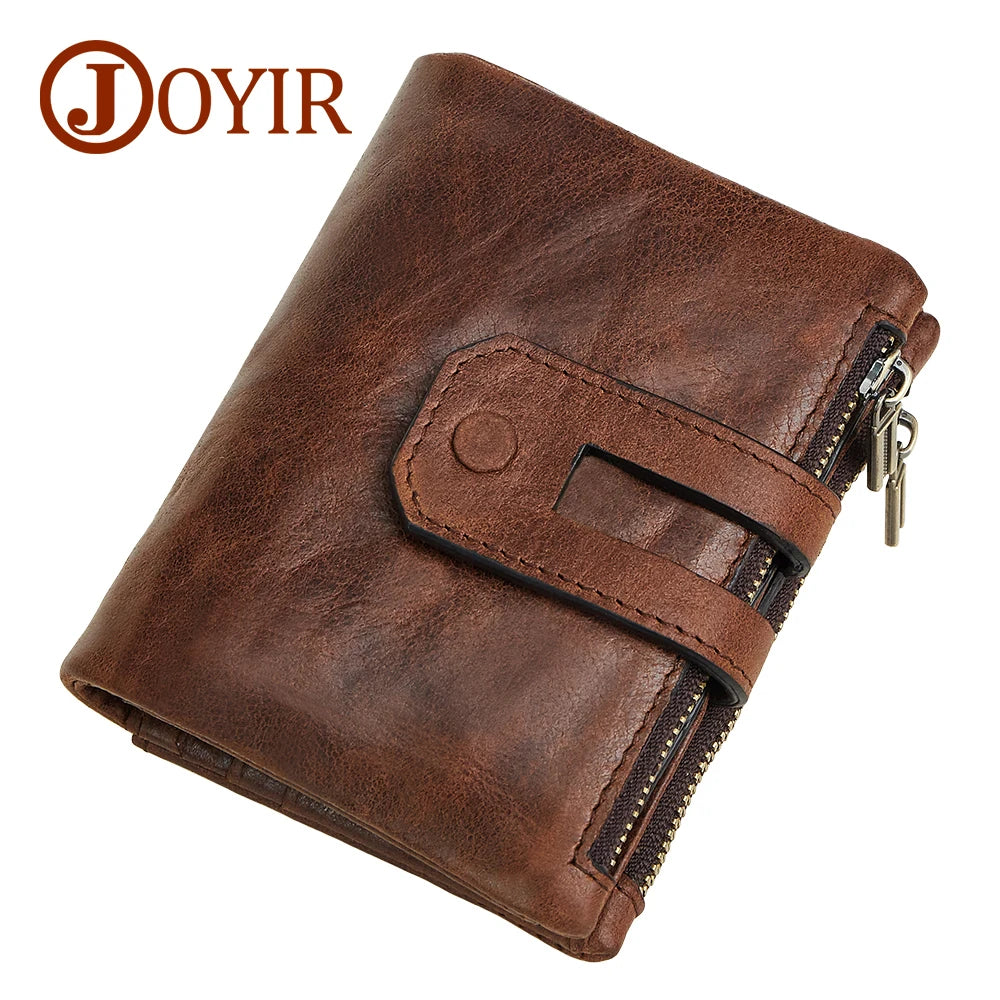 Portefeuille homme joyir en cuir véritable vintage avec double zip et protection RFID — photo 3