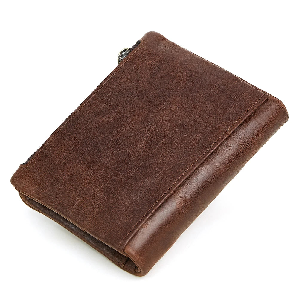 Portefeuille homme joyir en cuir véritable vintage avec double zip et protection RFID — photo 4