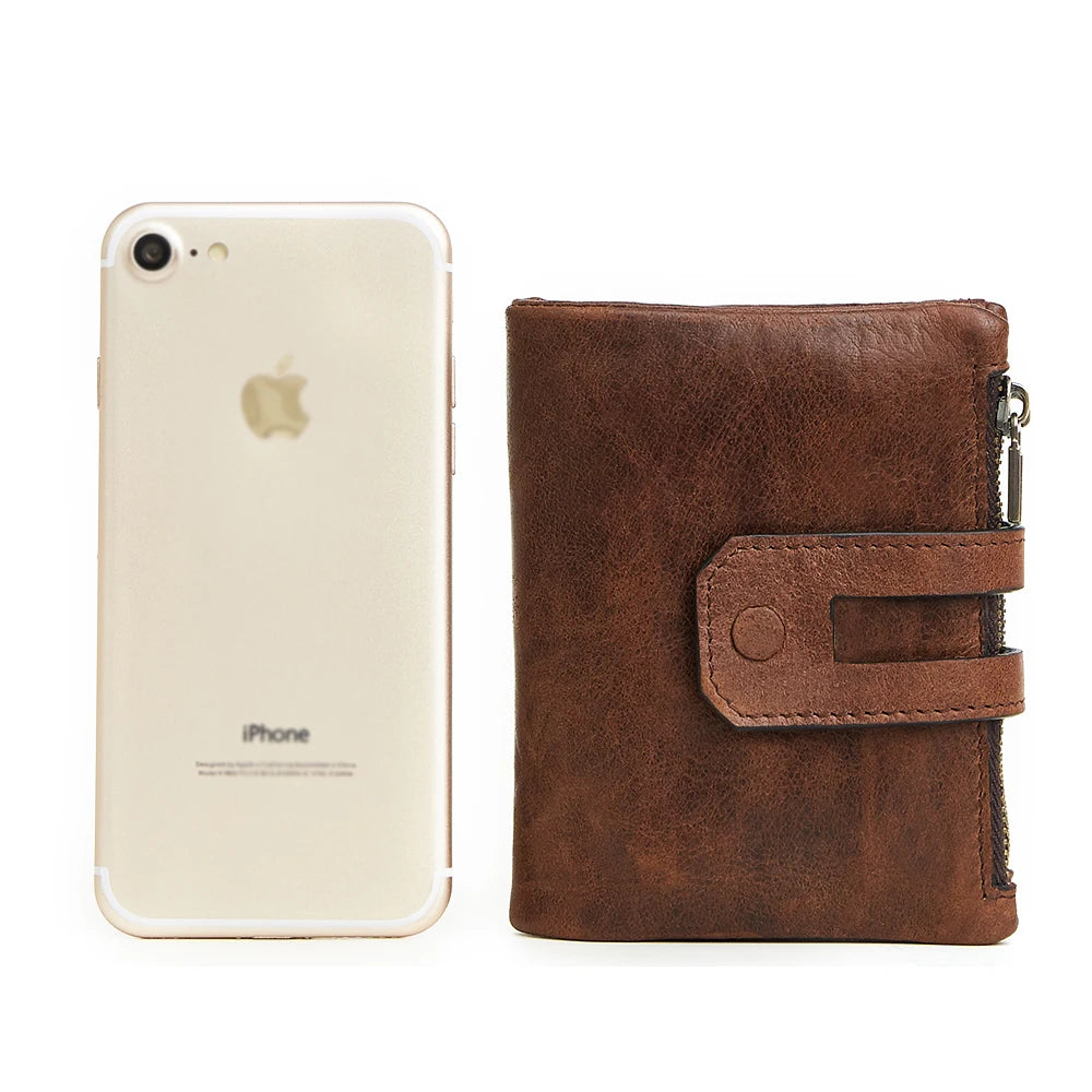 Portefeuille homme joyir en cuir véritable vintage avec double zip et protection RFID — photo 5