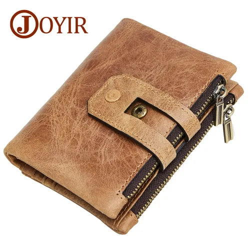 Portefeuille homme joyir en cuir véritable vintage avec double zip et protection RFID — photo 6