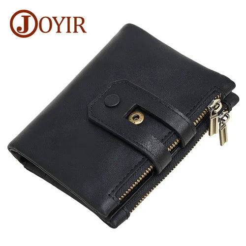 Portefeuille homme joyir en cuir véritable vintage avec double zip et protection RFID — photo 7