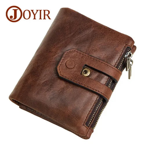 Portefeuille homme joyir en cuir véritable vintage avec double zip et protection RFID — photo 8 Image