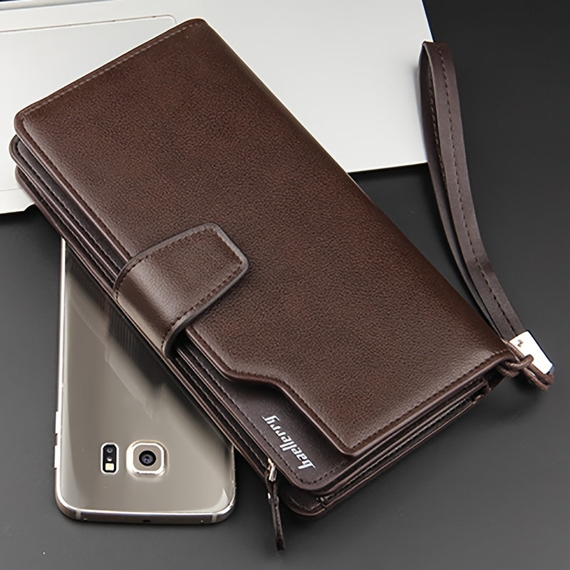 Portefeuille homme long à pression, 19,5 cm et dragonne