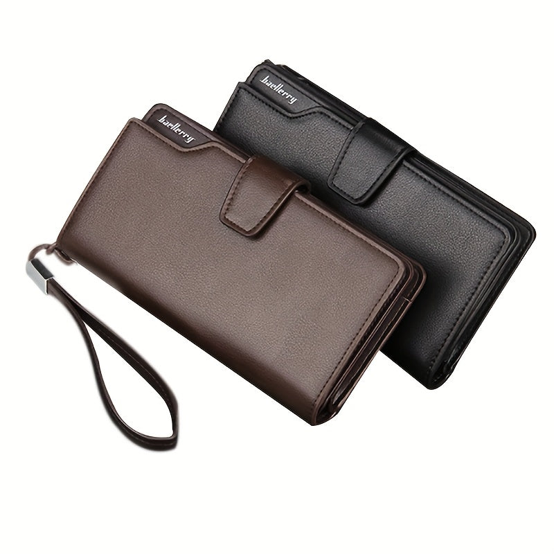 Portefeuille homme long à pression, 19,5 cm et dragonne