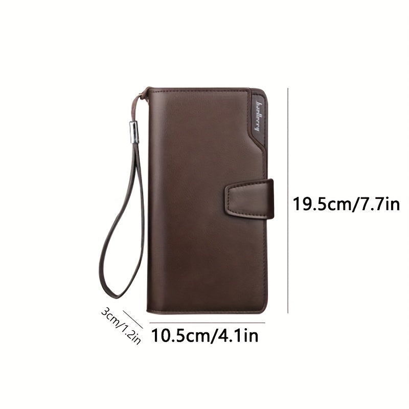 Portefeuille homme long à pression, 19,5 cm et dragonne