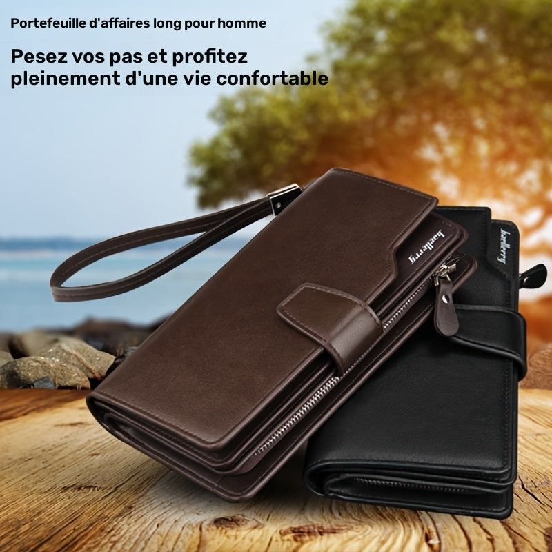 Portefeuille homme long à pression, 19,5 cm et dragonne
