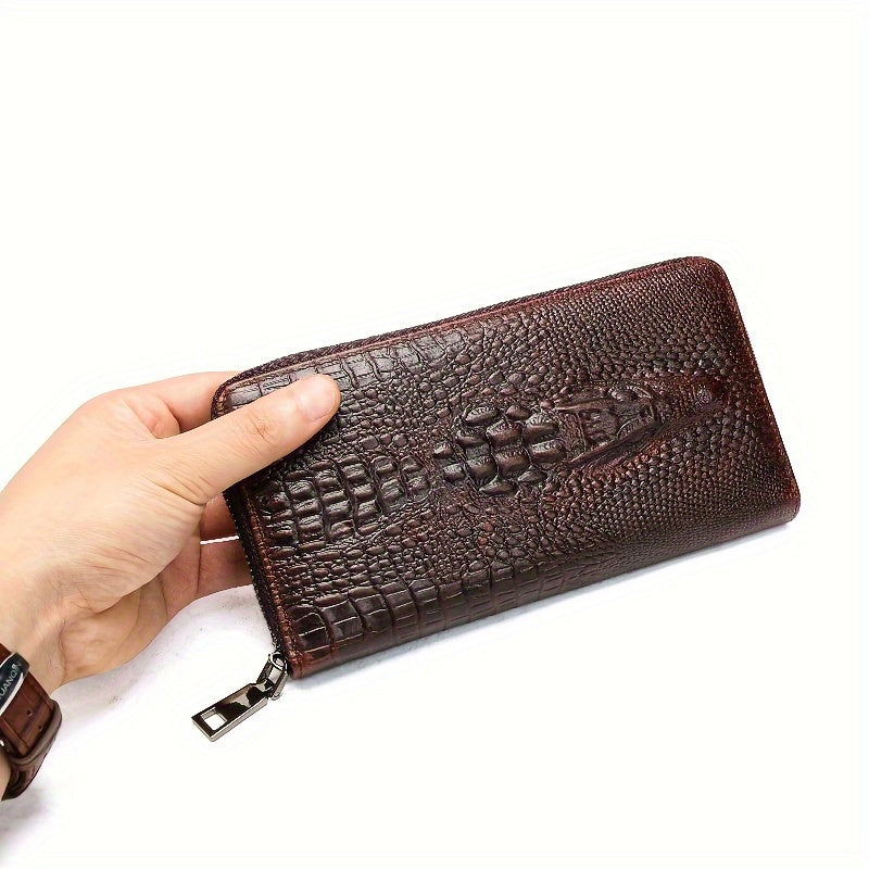 Portefeuille homme long croco, douze fentes et zip intégral