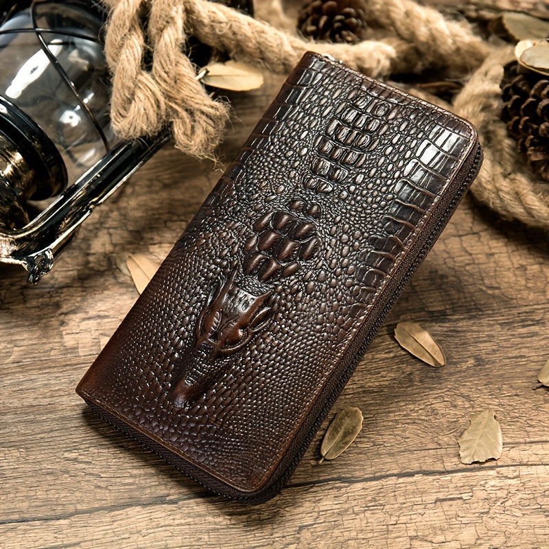 Portefeuille homme long croco, douze fentes et zip intégral