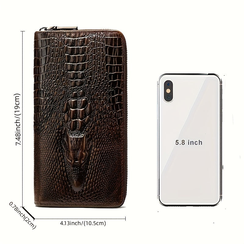 Portefeuille homme long croco, douze fentes et zip intégral