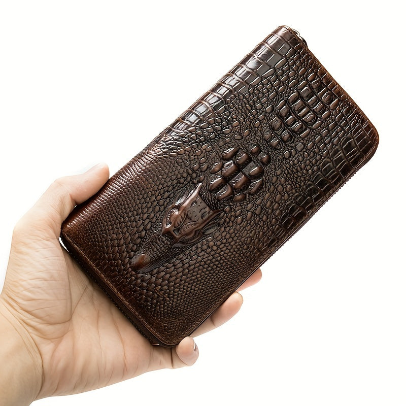 Portefeuille homme long croco, douze fentes et zip intégral