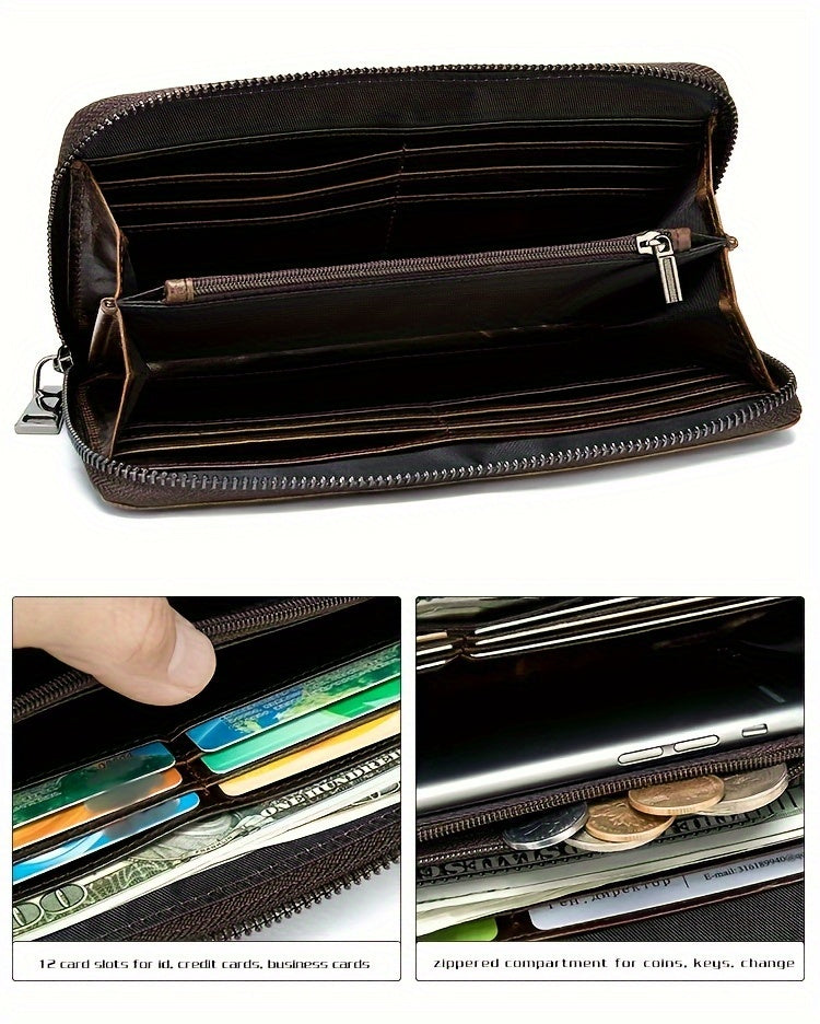 Portefeuille homme long croco, douze fentes et zip intégral
