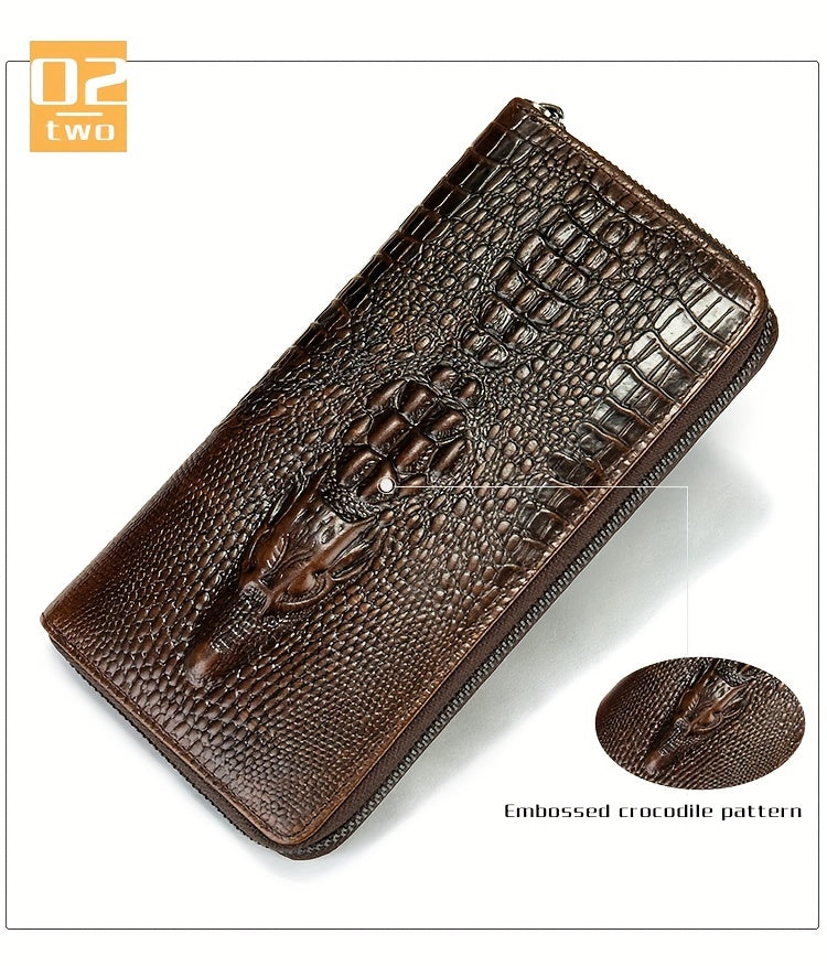 Portefeuille homme long croco, douze fentes et zip intégral