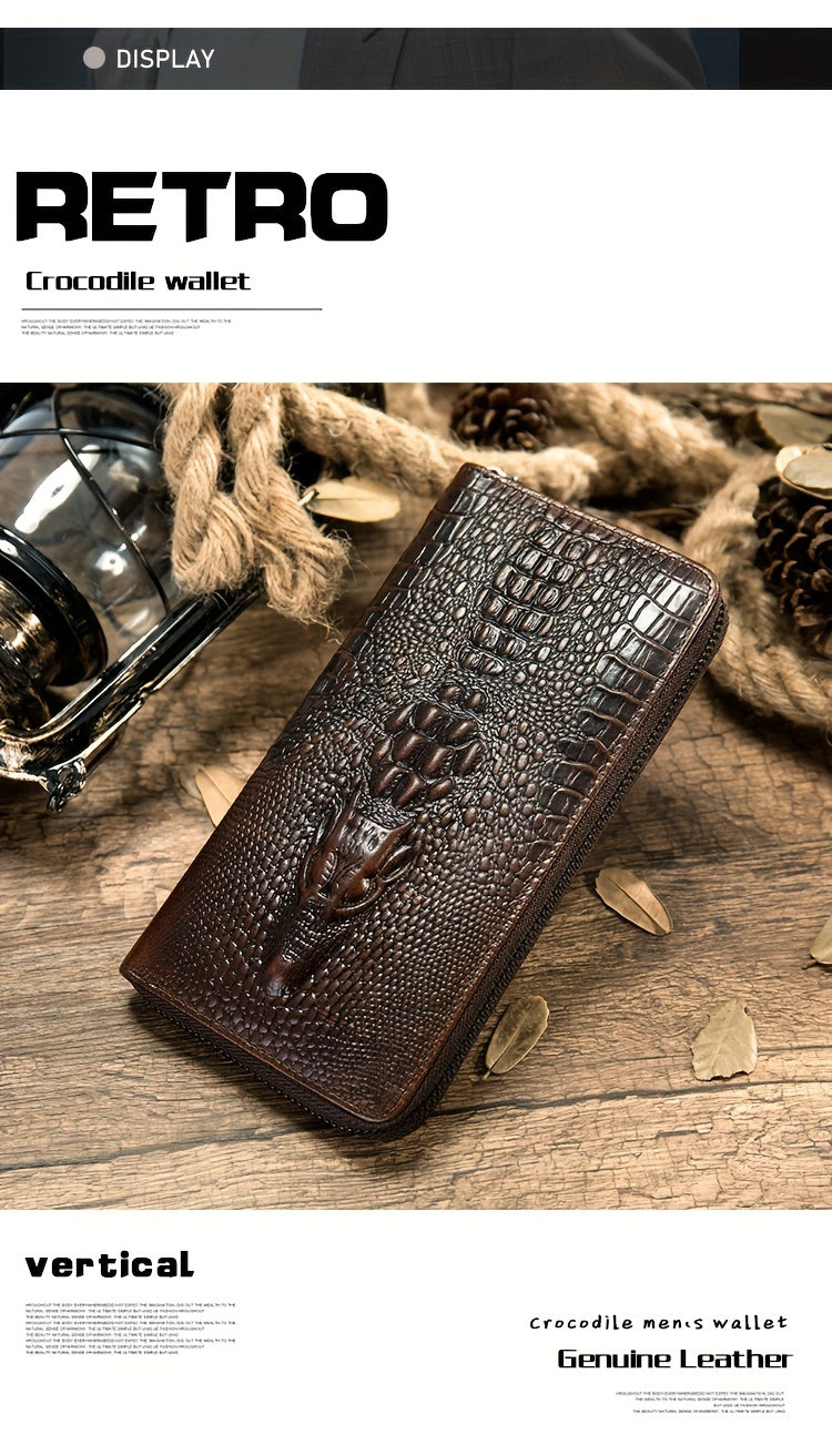 Portefeuille homme long croco, douze fentes et zip intégral