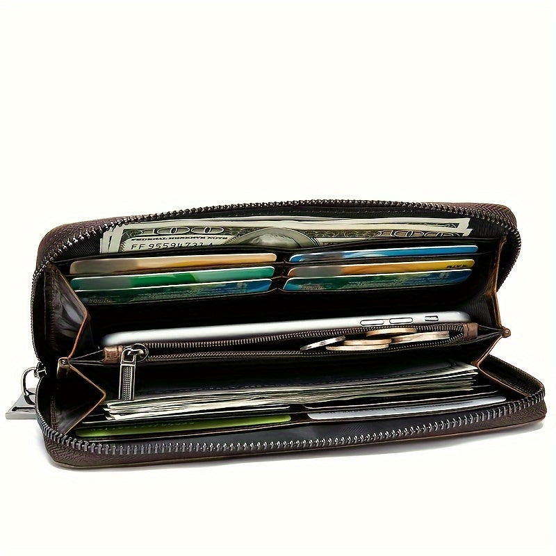 Portefeuille homme long croco, douze fentes et zip intégral