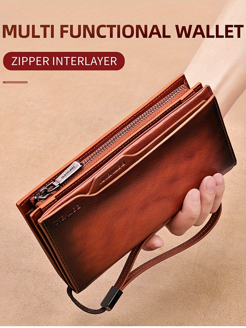 Portefeuille homme long en cuir, 26 cartes et pince amovible