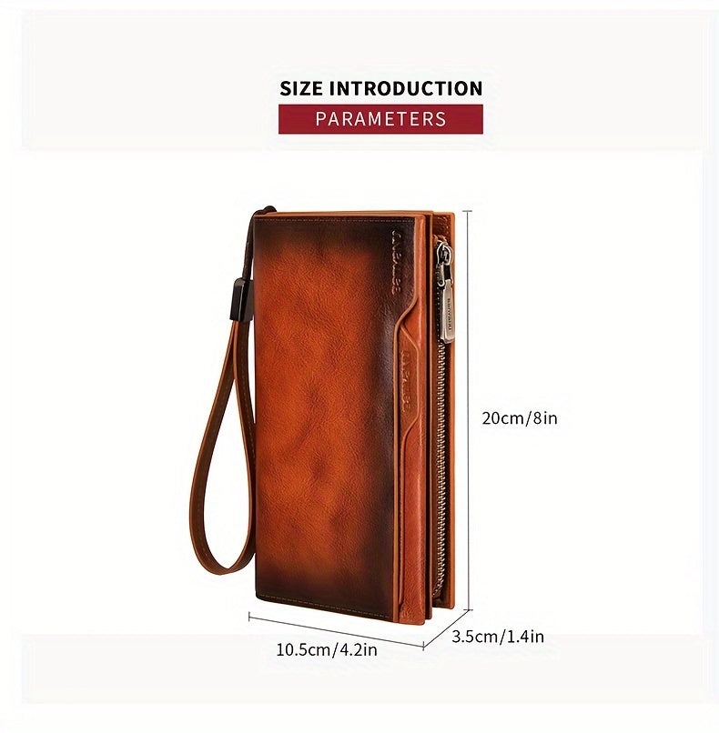 Portefeuille homme long en cuir, 26 cartes et pince amovible
