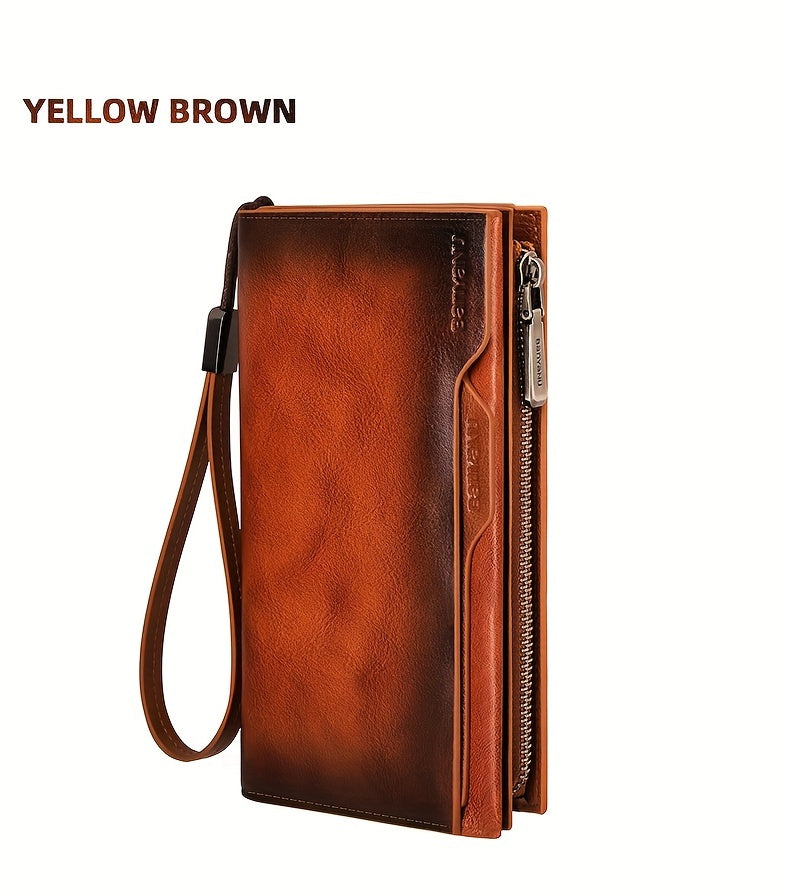 Portefeuille homme long en cuir, 26 cartes et pince amovible